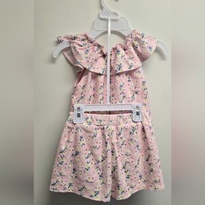 2pc Pink Floral Ruffle Neck And Short Girls  Set